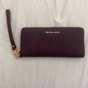 Michael Kors Rich Burgundy Wristlet with Gold Accents